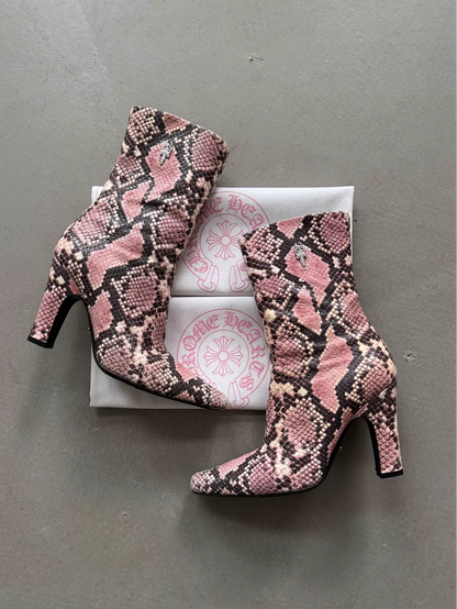 Chrome Hearts Sugar Jones sword-embellished silver zipper pink snakeskin Boots