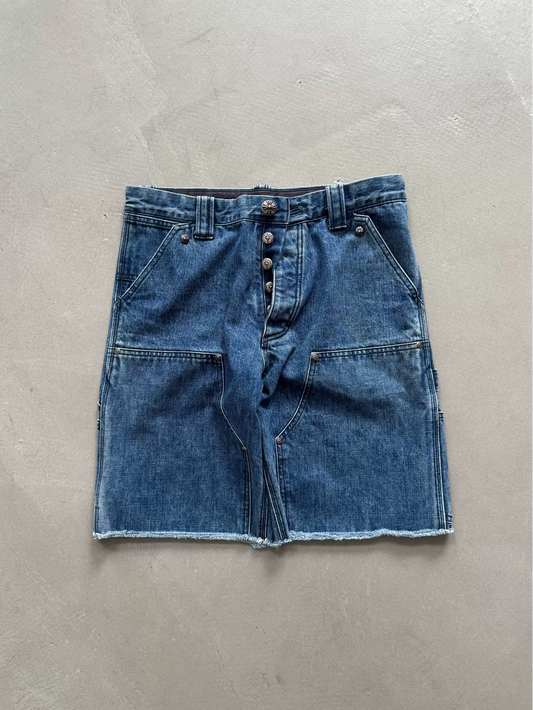 Chrome Hearts horseshoe cross pattern silver buckle knee-length denim shorts