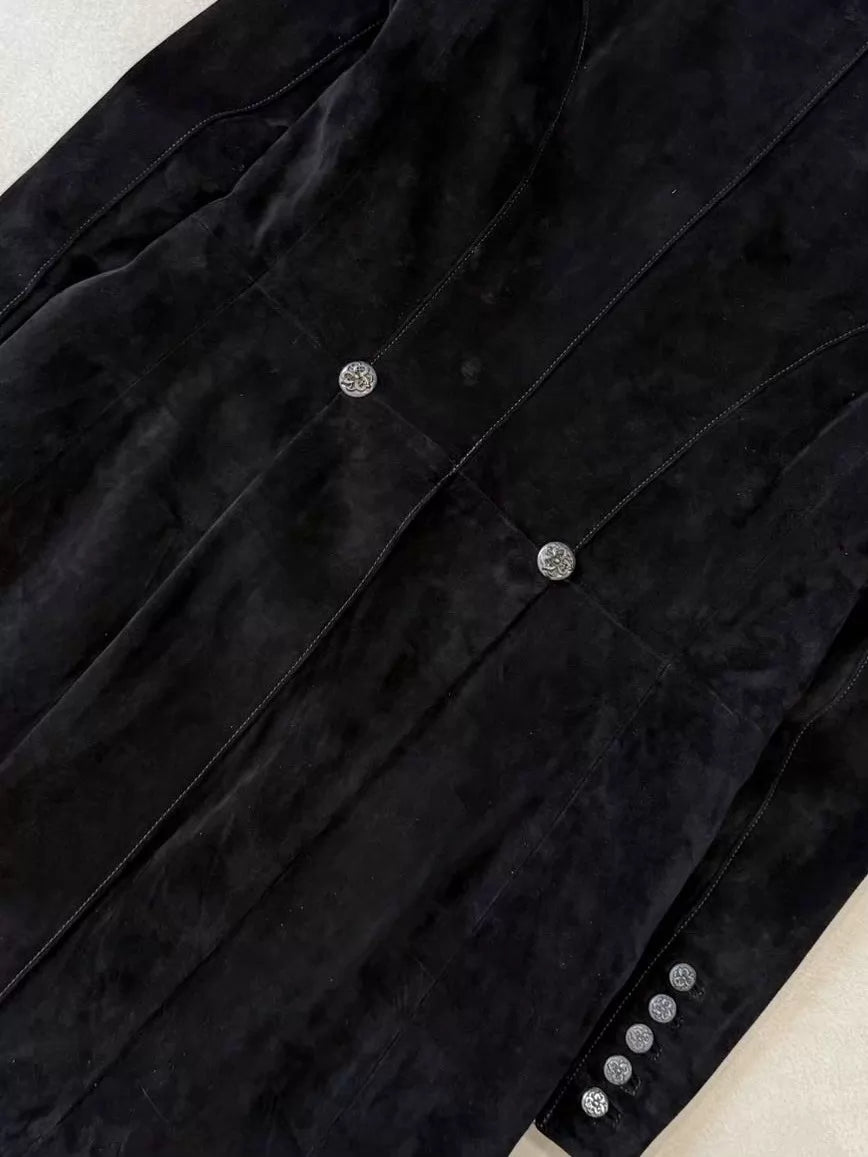 Chrome Hearts Celtic Silver Buckle Suede Coat
