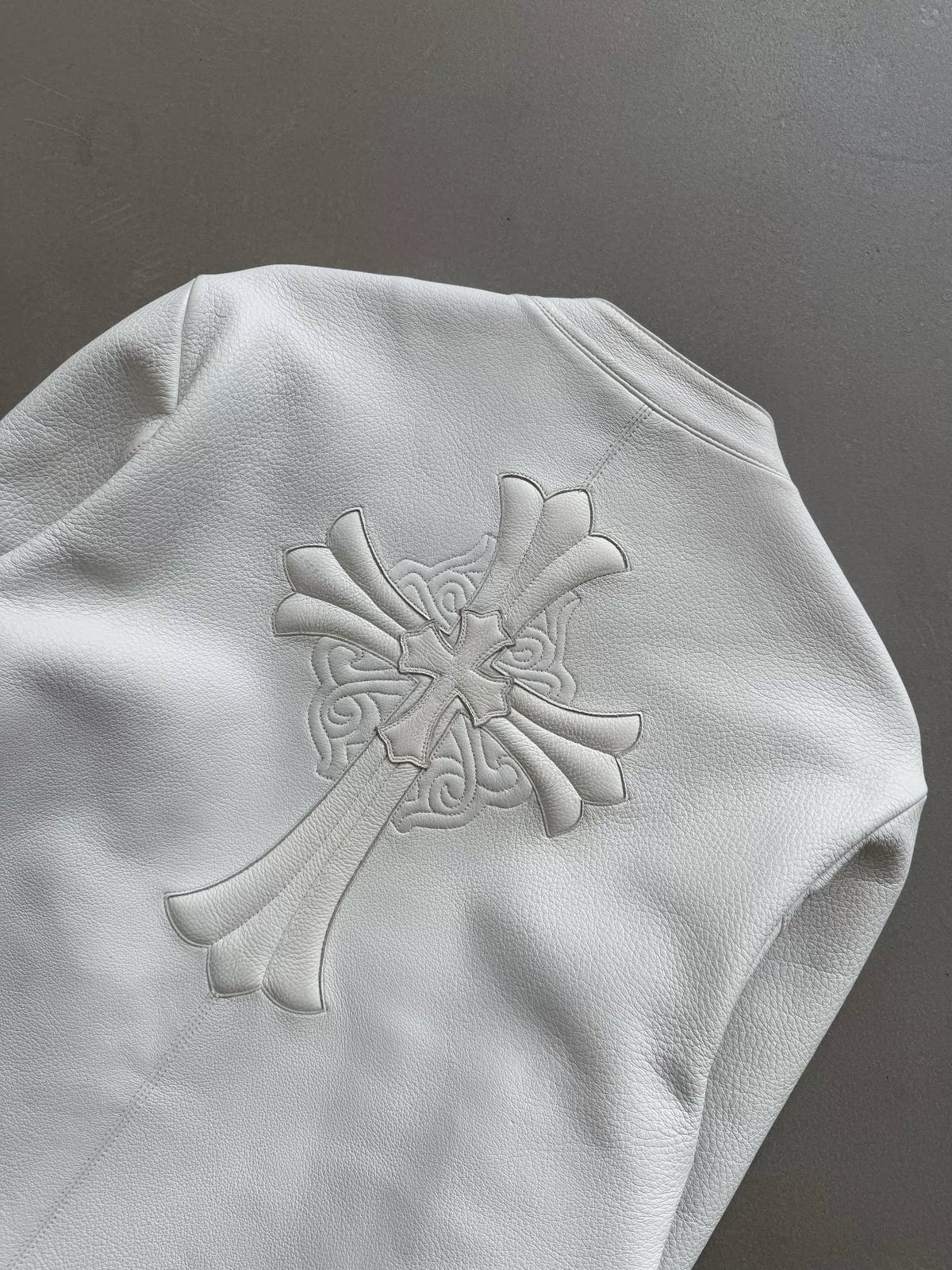 Chrome Hearts white overlapping cross patch racing motorcycle jacket