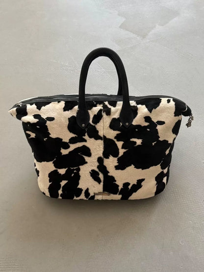 Chrome Hearts BS Scout Flower Silver Applied Leather "CH" Charm Cow and Horse Hair Handbag Travel Bag