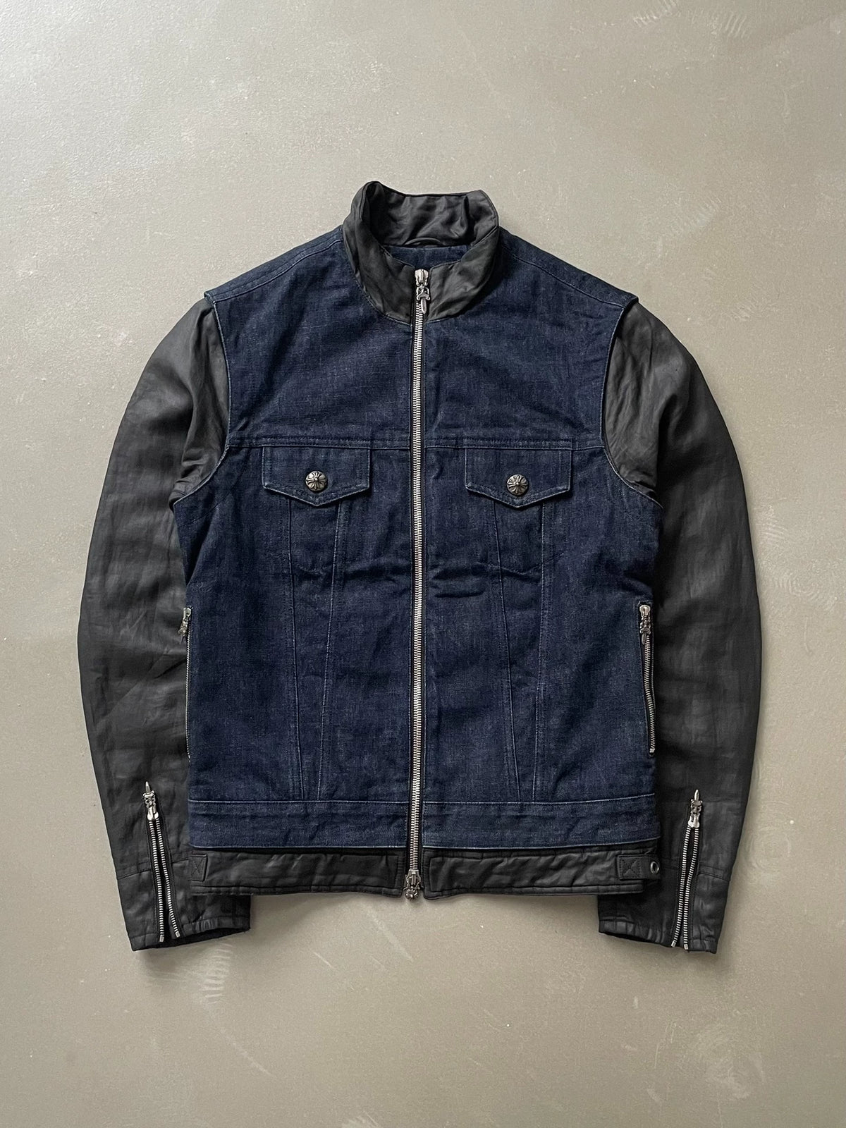Chrome Hearts Denim Patchwork Waxed Coated Cotton Jacket