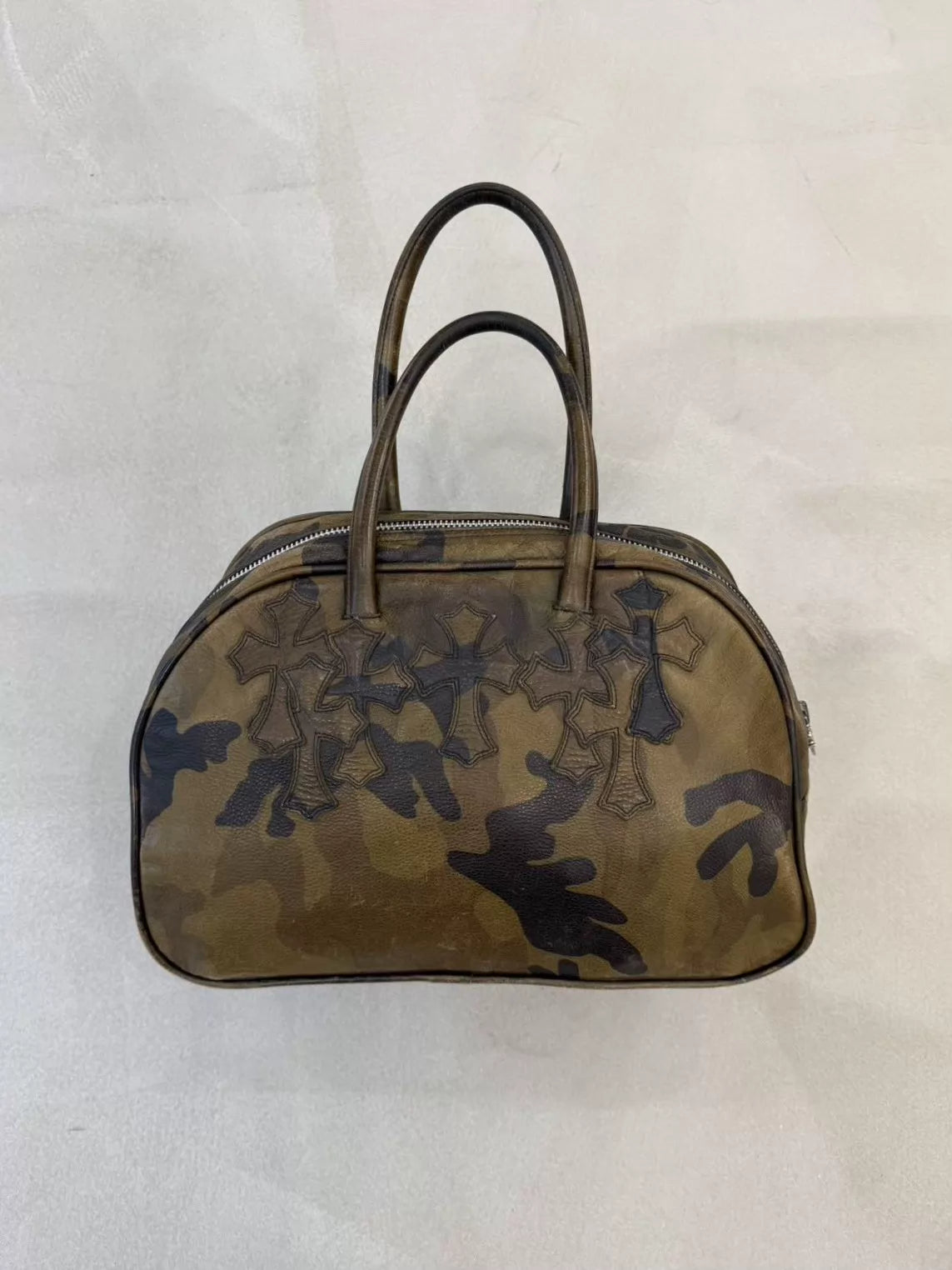Chrome Hearts Camouflage Multi-Cross Patchwork Large Bowling Bag
