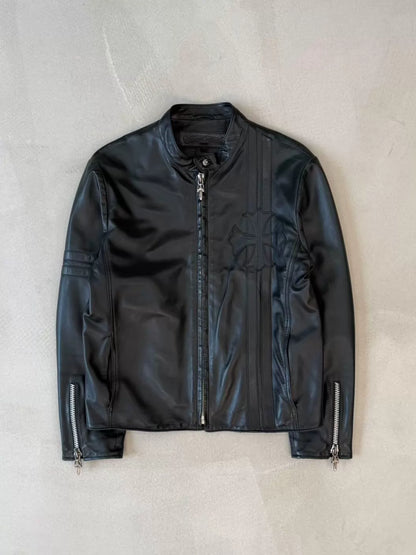 Chrome Hearts horseshoe cross pattern leather racing motorcycle jacket