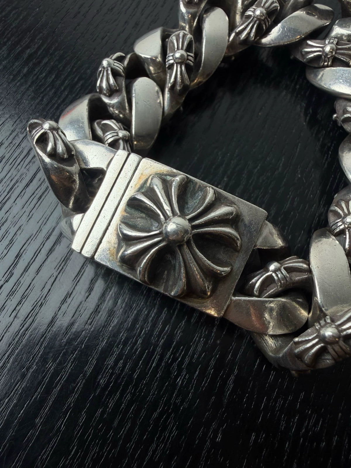 Chrome Hearts Sterling Silver Wide Cross Cuban Bracelet