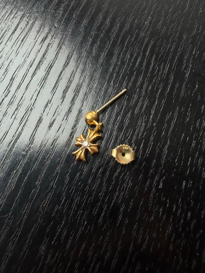 Chrome Hearts 22k Gold Diamond Tiny Cross Flower Earrings