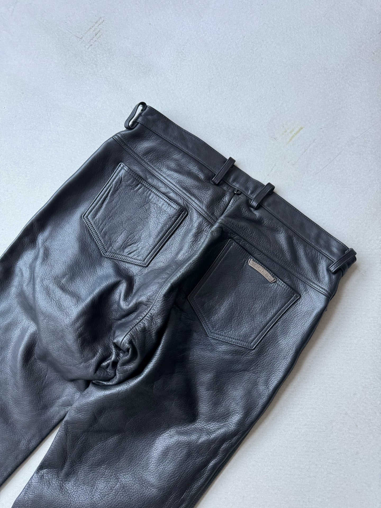 Chrome Hearts OG Leather Fleur Knee Flame Leather Pants