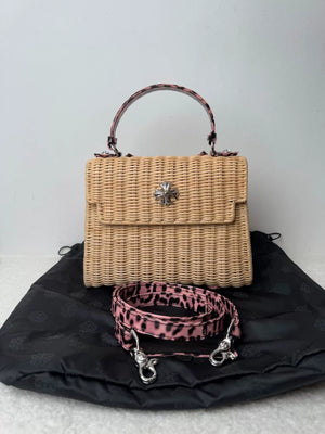 Chrome Hearts cross-patterned leopard print patent leather bamboo bag