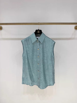 Chanel 25A green floral silk shirt