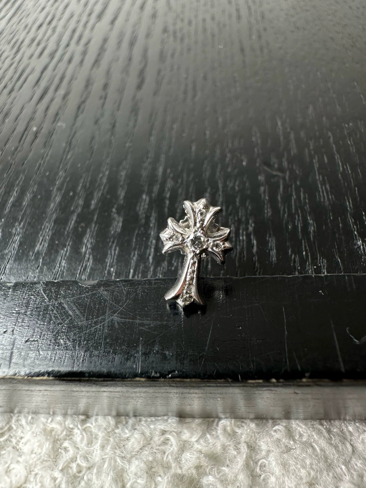 Chrome Hearts 18k White Gold Diamond Cross Earrings
