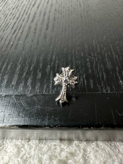Chrome Hearts 18k White Gold Diamond Cross Earrings