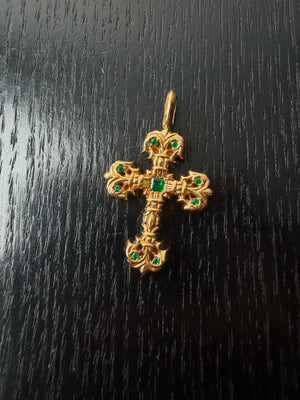 Chrome Hearts 22k Gold Emerald Flame Cross Pendant