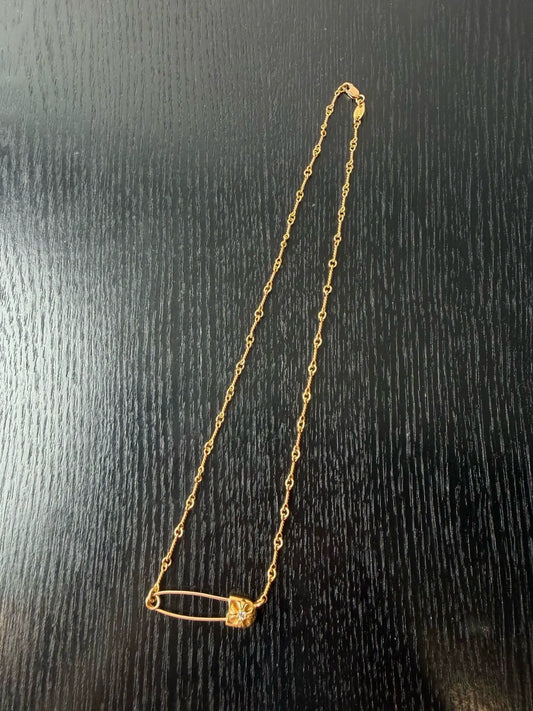 Chrome Hearts 22k Gold White Diamond Brooch Bamboo Necklace