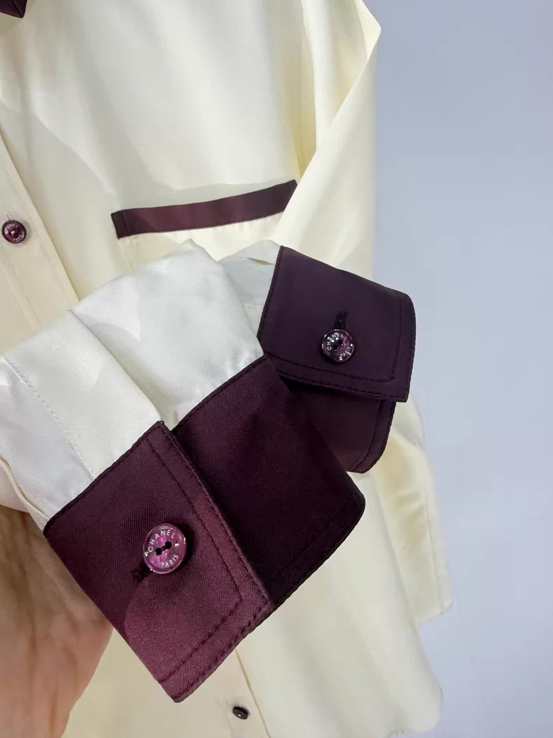 Chanel 26P light yellow silk shirt
