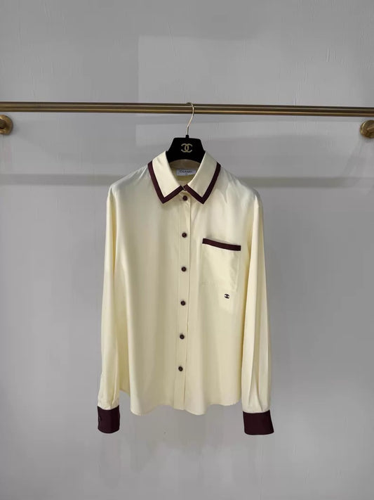 Chanel 26P light yellow silk shirt