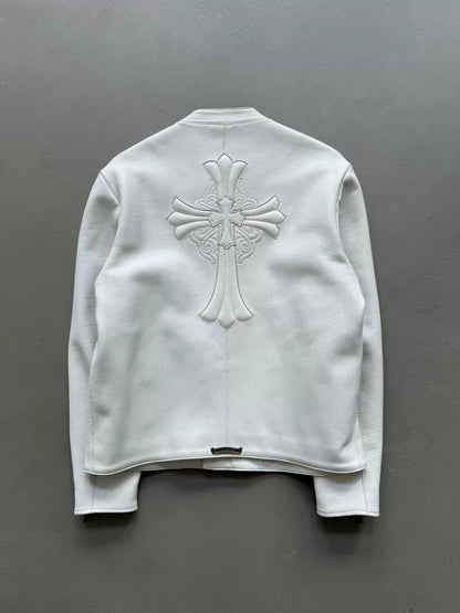 Chrome Hearts white overlapping cross patch racing motorcycle jacket