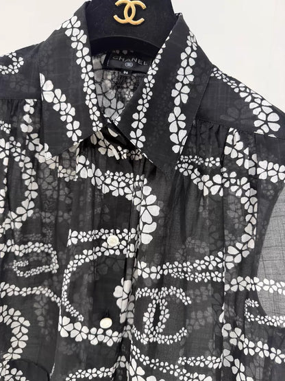 Chanel 25M Black and White Printed Shirt