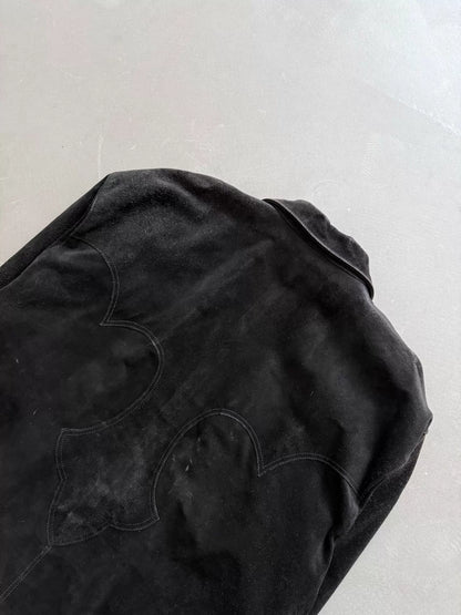 Chrome Hearts silver-trimmed collar, Fleur flame suede zip-up Jacket