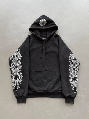 Chrome Hearts floral print hoodie with horseshoe print on the back