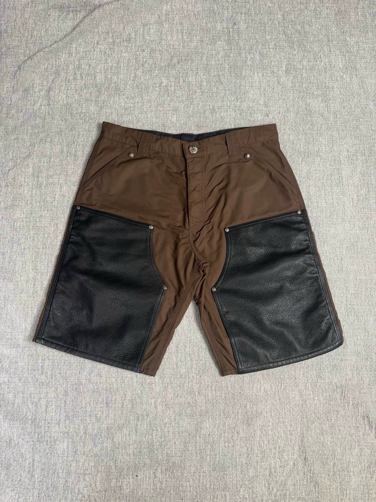 Chrome Hearts brown knee-high leather cargo shorts