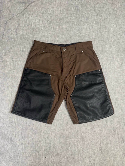 Chrome Hearts brown knee-high leather cargo shorts