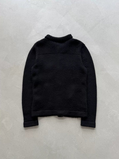 Chrome Hearts cashmere and leather patchwork knit cardigan with silver buttons
