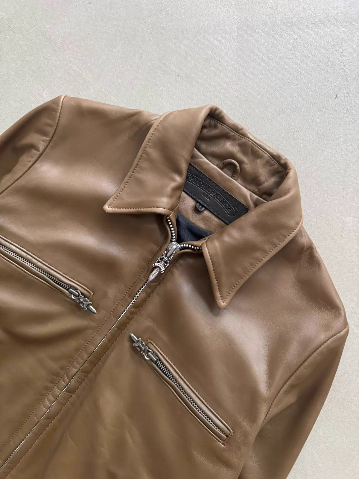 Chrome Hearts Fleur Flame-Patterned Zipper Leather Jacket