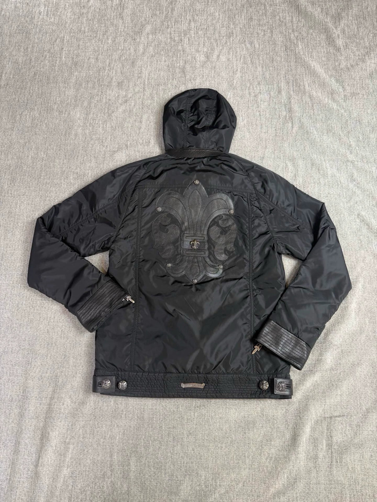 Chrome Hearts black nylon and leather scout patch hooded Jacket