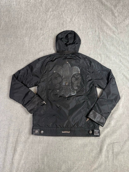 Chrome Hearts black nylon and leather scout patch hooded Jacket