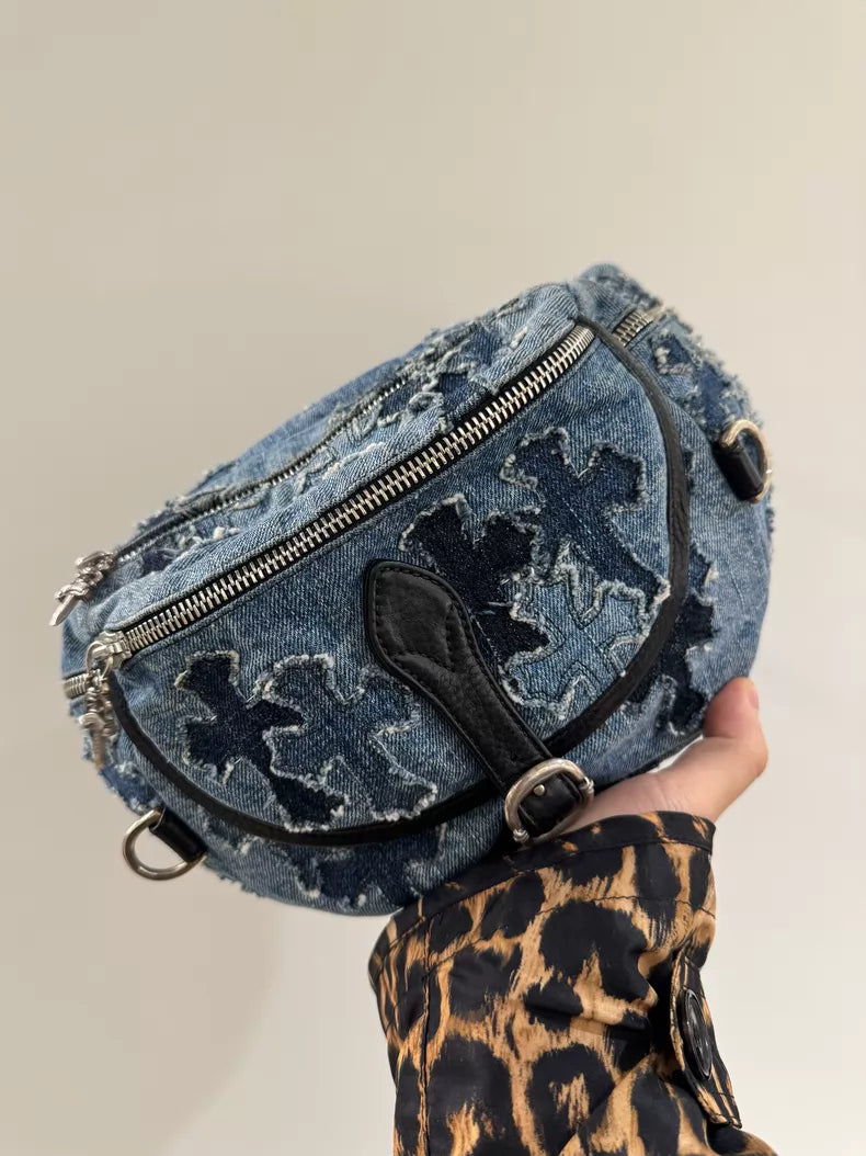Chrome Hearts Large Denim Cross Patchwork Bag
