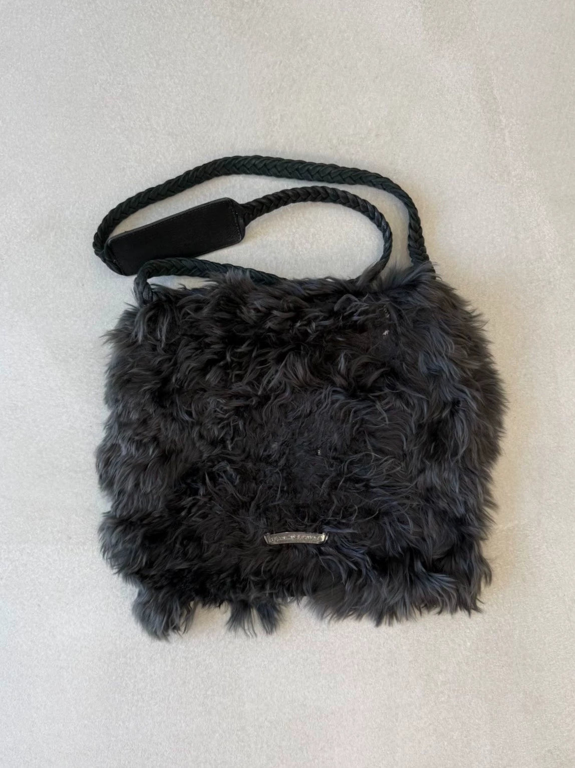 Chrome Hearts BS Scout Flower Silver Cross Appliqué Fur Sheath Crossbody Bag