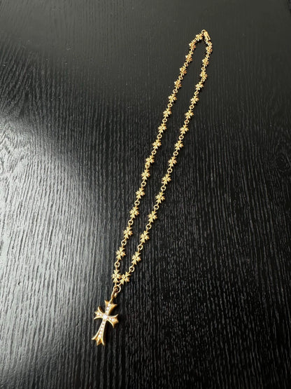 Chrome Hearts 22k Gold Diamond Tiny E Chain Necklace