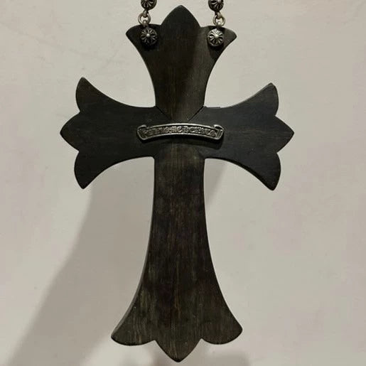 Chrome Hearts Ebony Cross Silver Chain Pendant