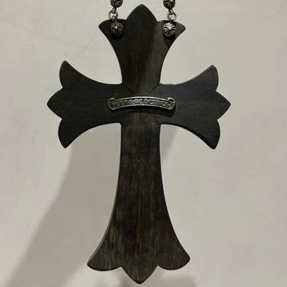 Chrome Hearts Ebony Cross Silver Chain Pendant