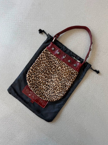 Chrome Hearts Leopard Print Horse Hair Red Patent Leather Handbag