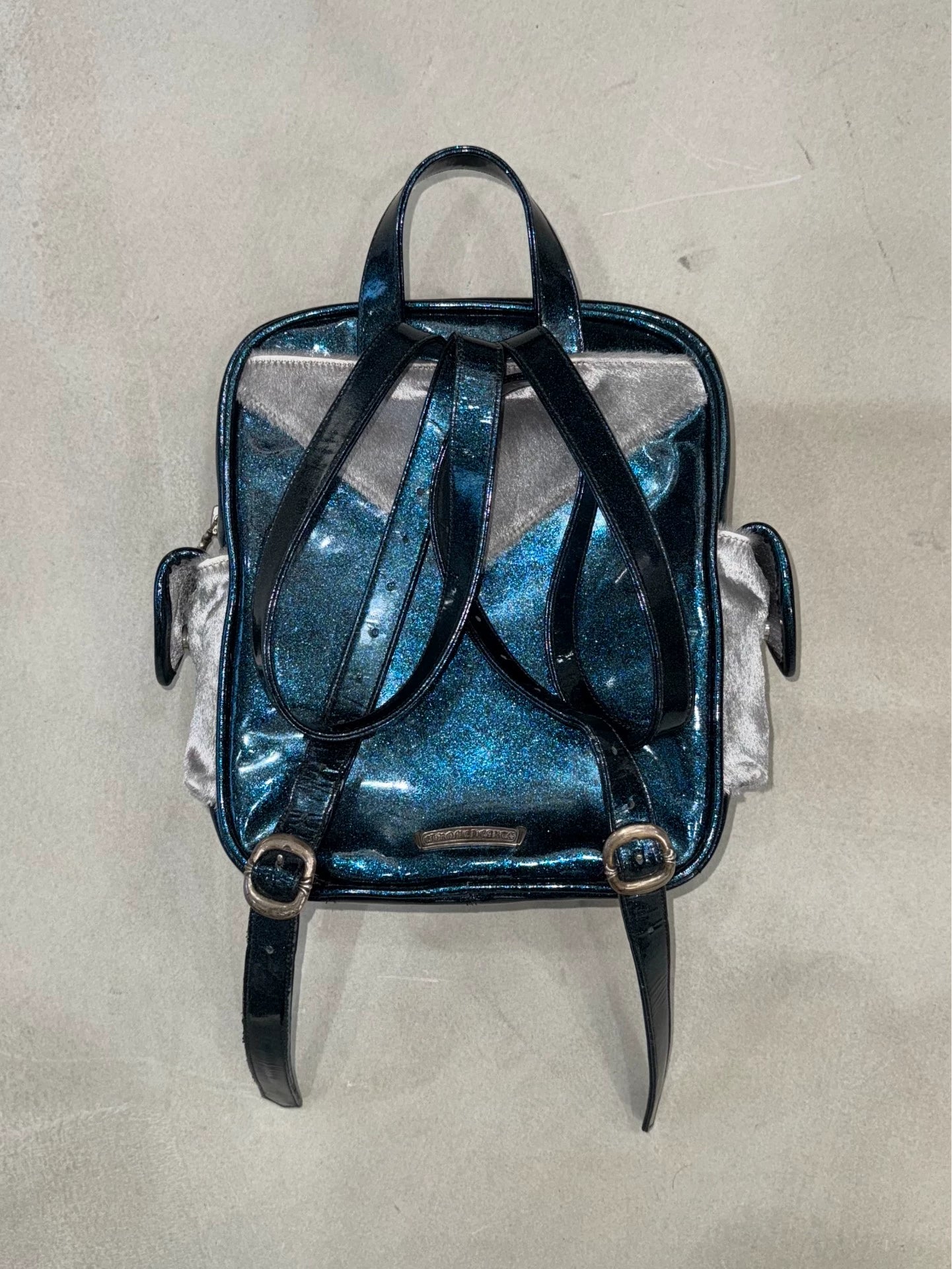 Chrome Hearts Glitter Starry Sky Leather Patchwork Silver Horse Hair Backpack with Silver Jewelry