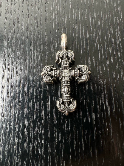 Chrome Hearts Silver White Nine-Diamond Flame Cross
