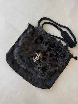 Chrome Hearts BS Scout Flower Silver Cross Appliqué Fur Sheath Crossbody Bag