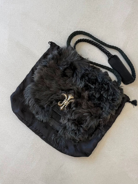 Chrome Hearts BS Scout Flower Silver Cross Appliqué Fur Sheath Crossbody Bag