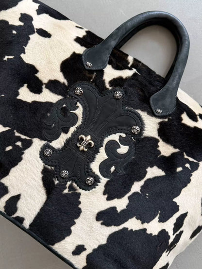 Chrome Hearts BS Scout Flower Silver Applied Leather "CH" Charm Cow and Horse Hair Handbag Travel Bag