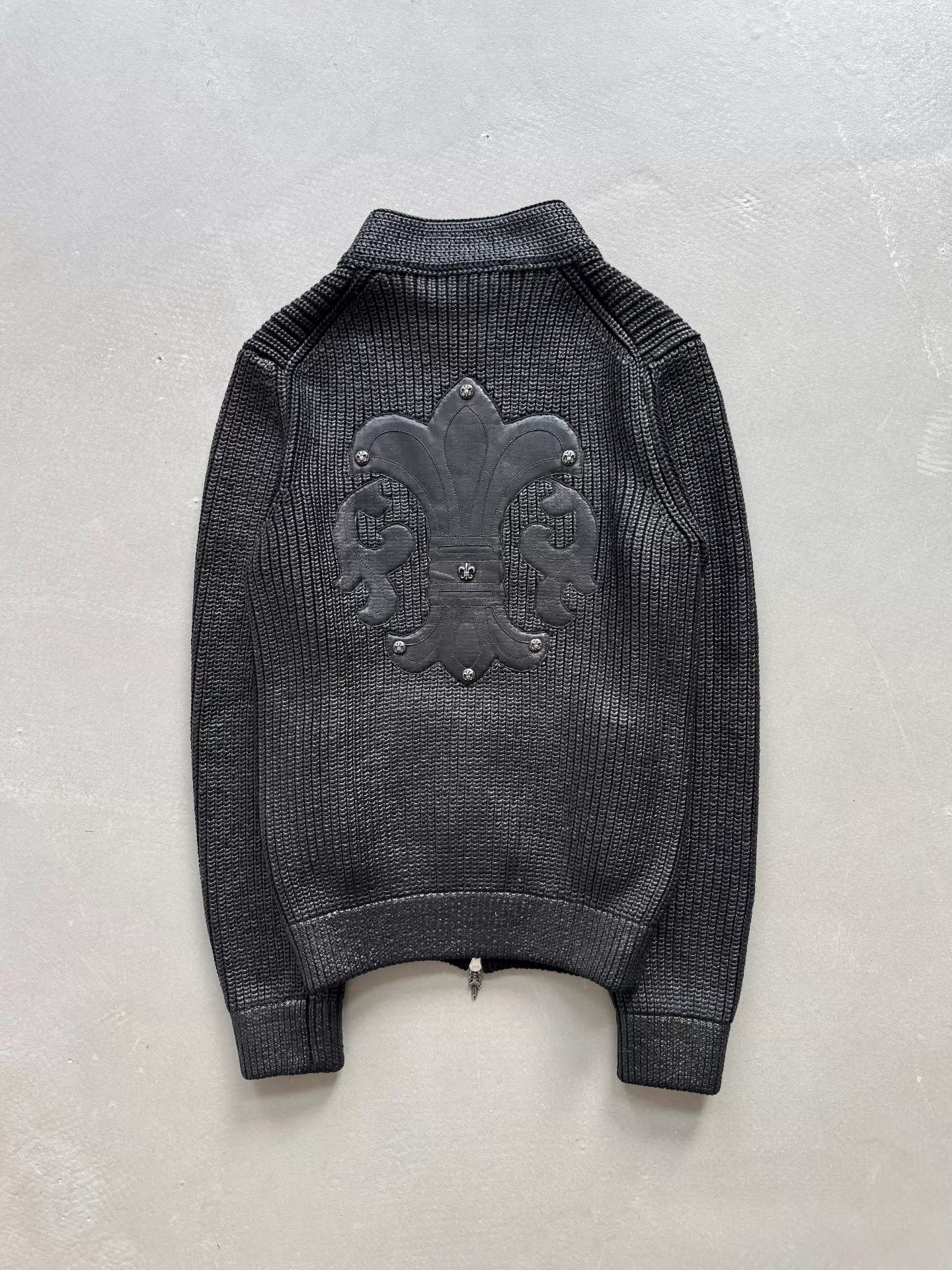 Chrome Hearts wool knit special coated scout patch leather Jacket