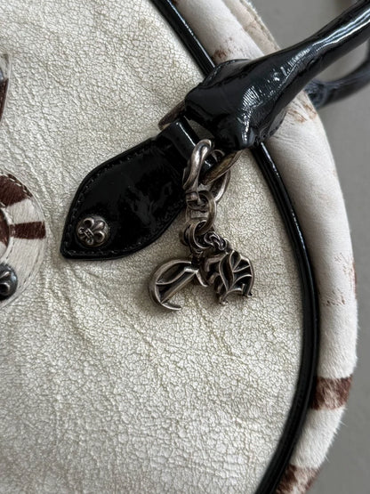 Chrome Hearts BS Scout Flower Silver Applied Leather "CH" Charm Horsehair Crackle Leather Bowling Bag