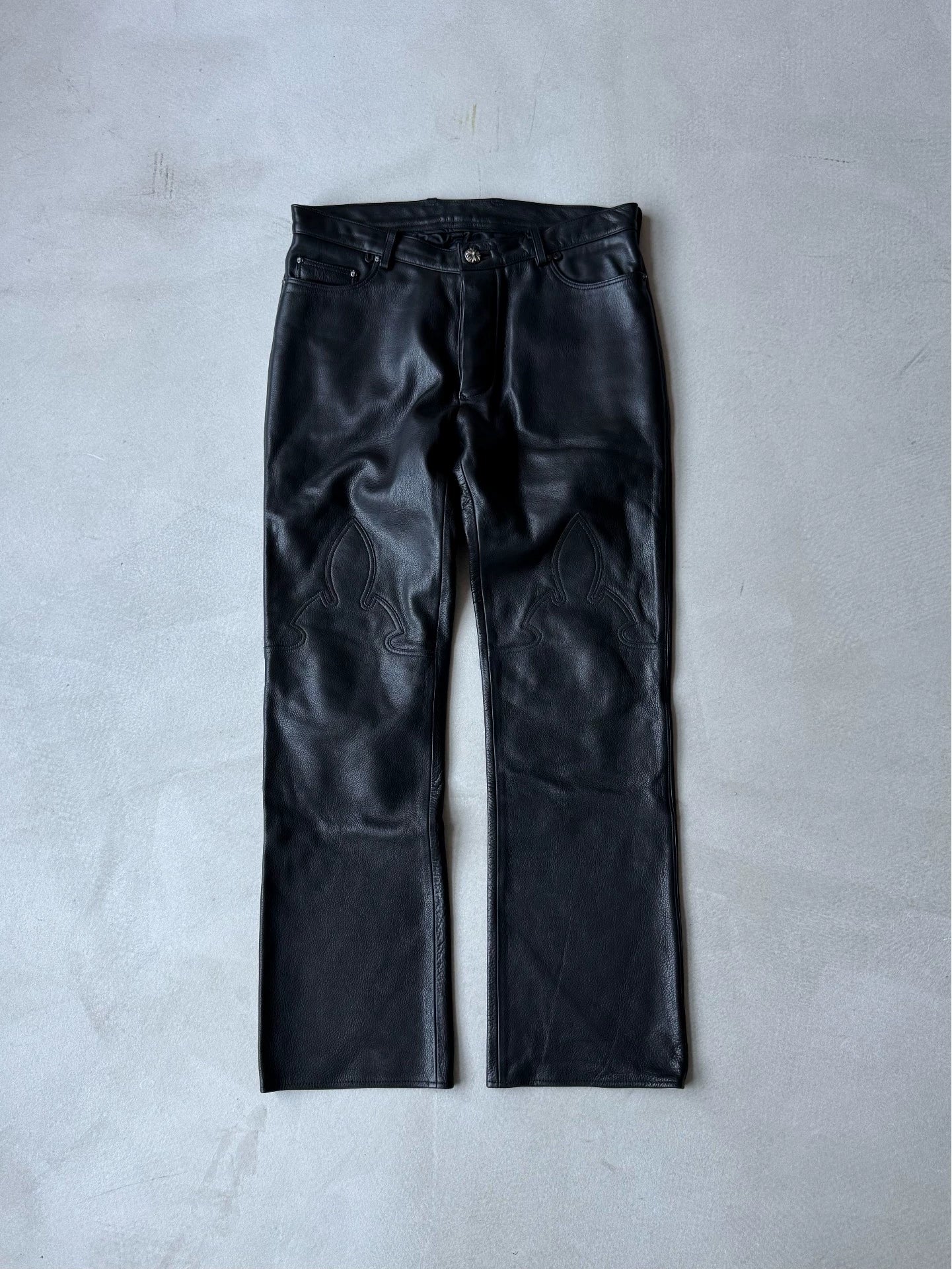 Chrome Hearts OG Leather Fleur Knee Flame Leather Pants