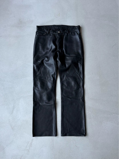 Chrome Hearts OG Leather Fleur Knee Flame Leather Pants