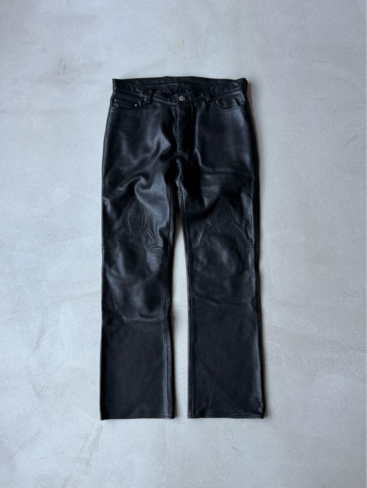 Chrome Hearts OG Leather Fleur Knee Flame Leather Pants