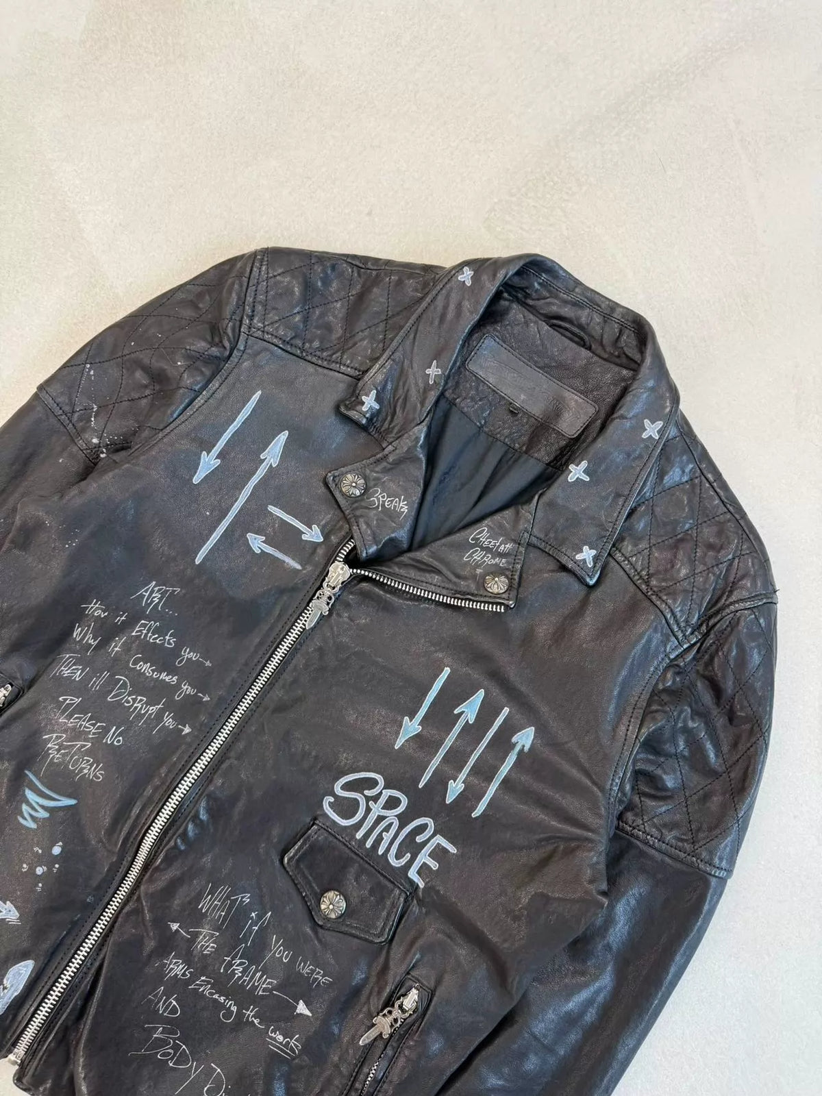 Chrome Hearts Matty Boy Hand-Drawn Graffiti 1 of 1 Motorcycle Leather Jacket