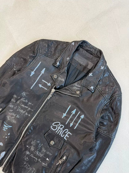 Chrome Hearts Matty Boy Hand-Drawn Graffiti 1 of 1 Motorcycle Leather Jacket