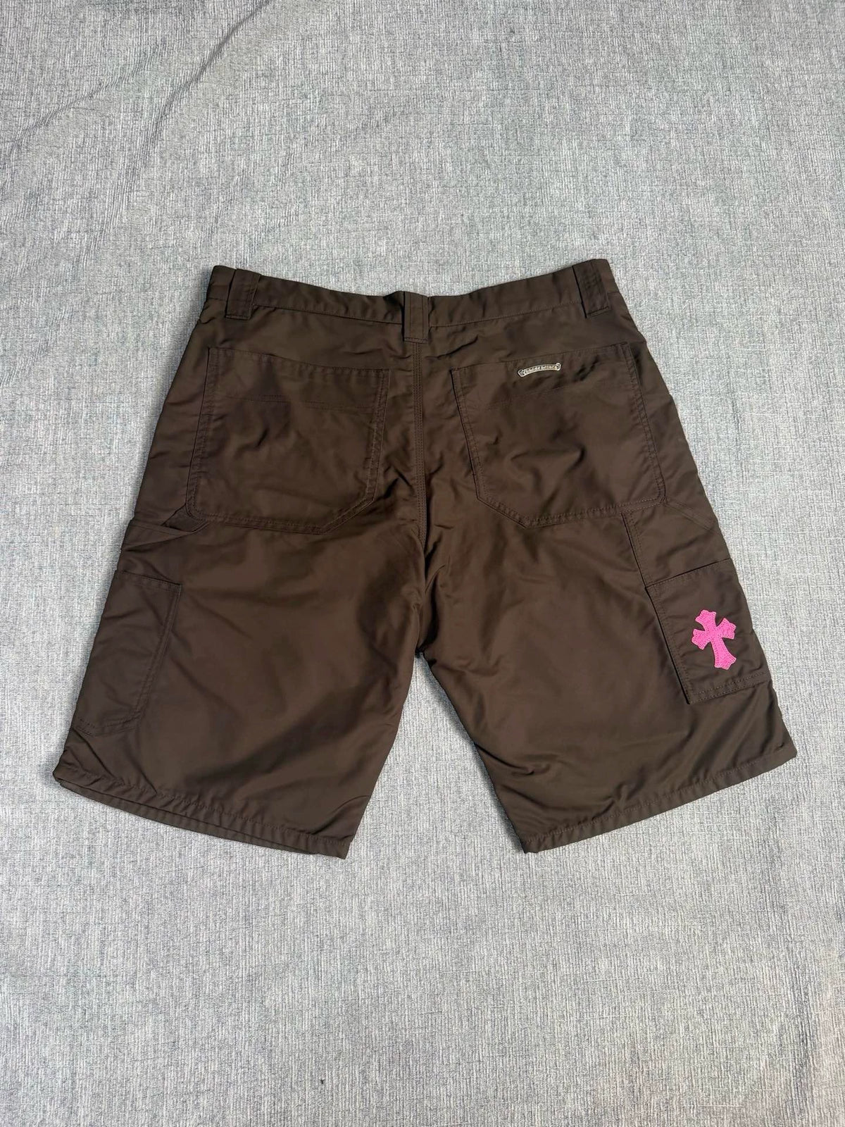 Chrome Hearts brown knee-high leather cargo shorts