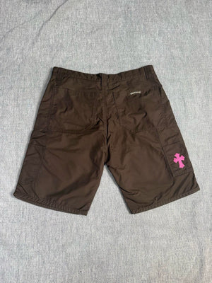 Chrome Hearts brown knee-high leather cargo shorts