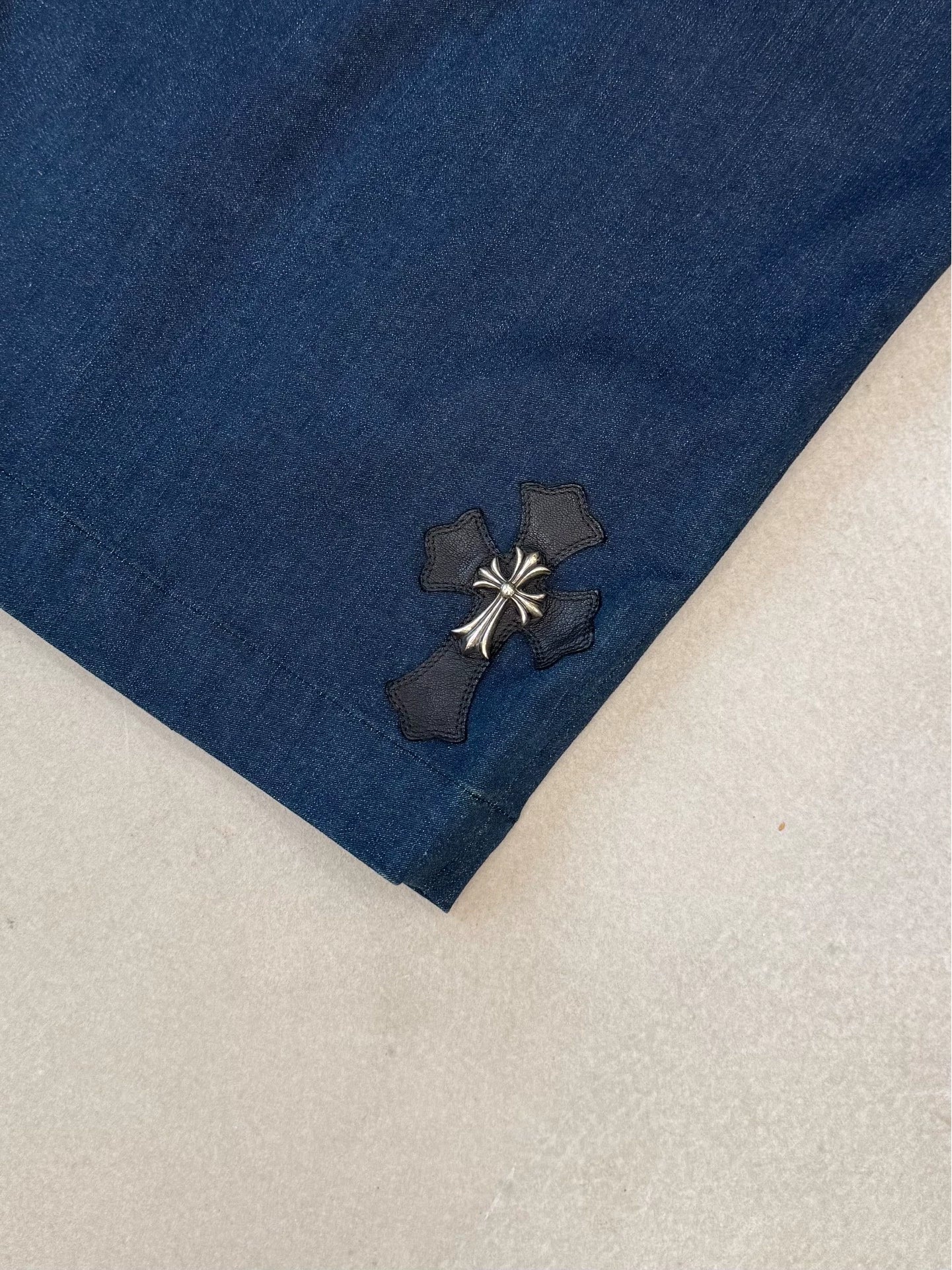 Chrome Hearts cross-embellished leather denim pencil skirt